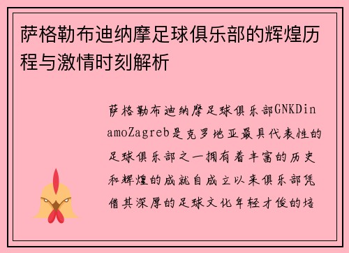 萨格勒布迪纳摩足球俱乐部的辉煌历程与激情时刻解析